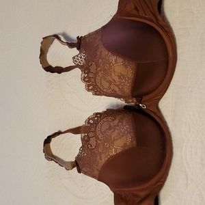 Curvy Couture Brown Satin and Lace Bra, Size 40C